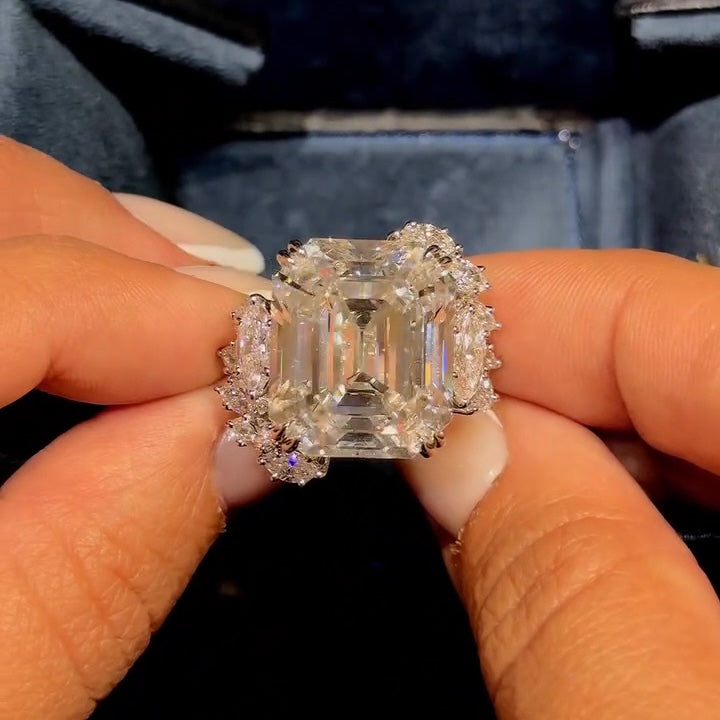 15Ctw Emerald-cut Prong-Set Sapphire Engagement Ring-JEWELBUYS