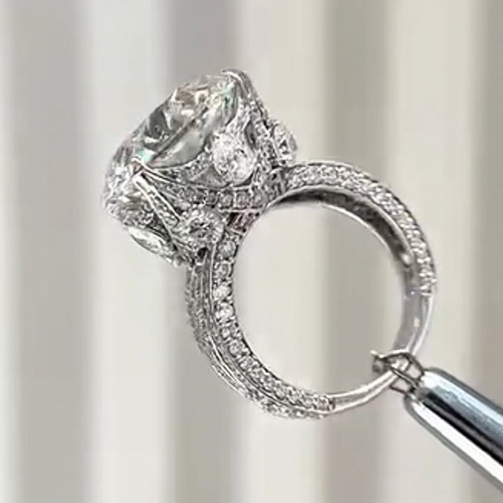 8.0Ctw Round Cut White Sapphire Luxury Art Engagement Ring- JEWELBUYS