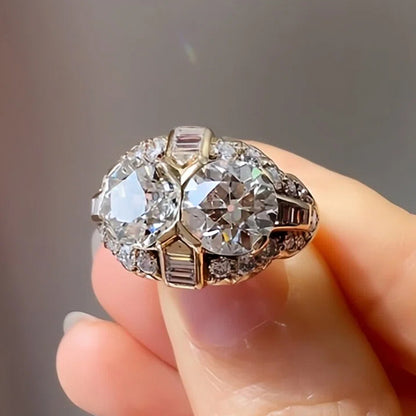 3.56Ctw Round Sapphire Double Stone Vintage Engagement Ring-JEWELBUYS