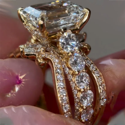4.0Ctw Brilliant Emerald-Cut Sapphire Vintage Scroll Stacked Ring-JEWELBUYS