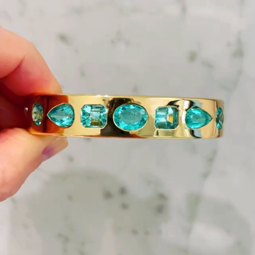 Flush Set 12ctw Multi-Cut Emerald Sapphire Bracelet - JEWELBUYS