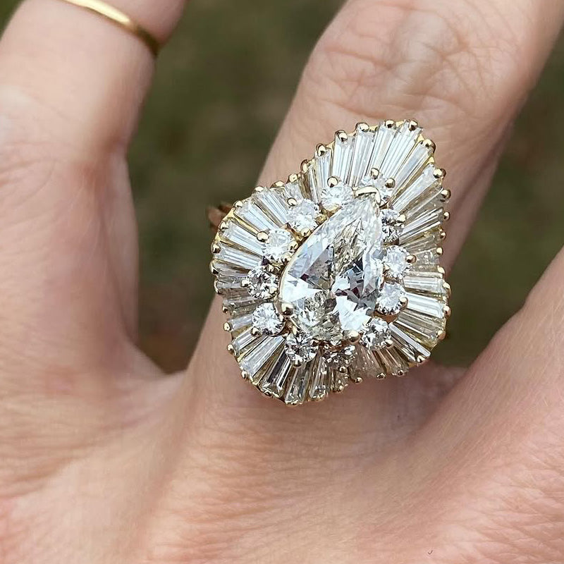 4.0ctw Pear Cut White Sapphire Ballet Style Engagement Ring-JEWELBUYS