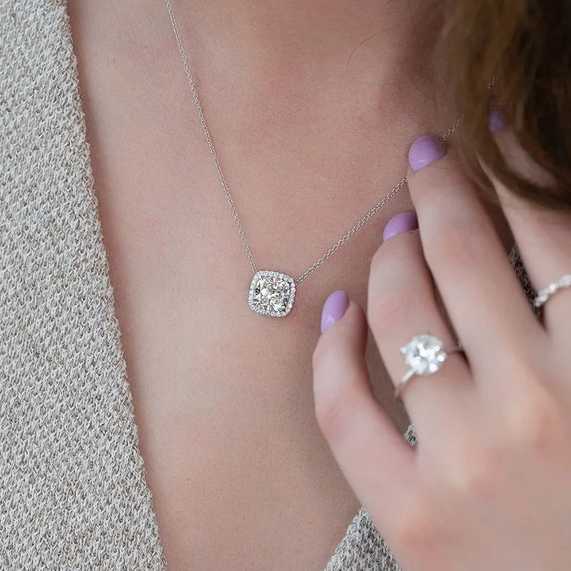 3ct Cushion Cut White Sapphire Cube Necklace-JEWELBUYS