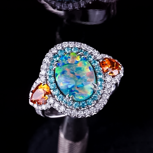 Stylish 6 ctw Three Stone Gorgeous Opal Ring -JEWELBUYS