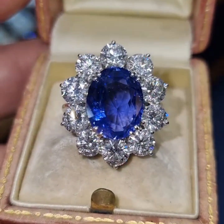 7.0Ctw Oval Ceylon Sapphire Engagement Ring-JEWELBUYS