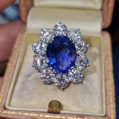 7.0Ctw Oval Ceylon Sapphire Engagement Ring-JEWELBUYS