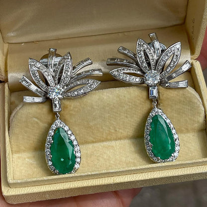 10.98Ctw Pear-shaped Colombian Emerald Pendant Earrings-JEWELBUYS