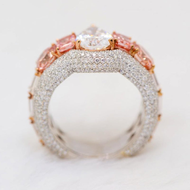 5.0Ctw Multi-Cut White Sapphire and Pink Morganite Ring-JEWELBUYS