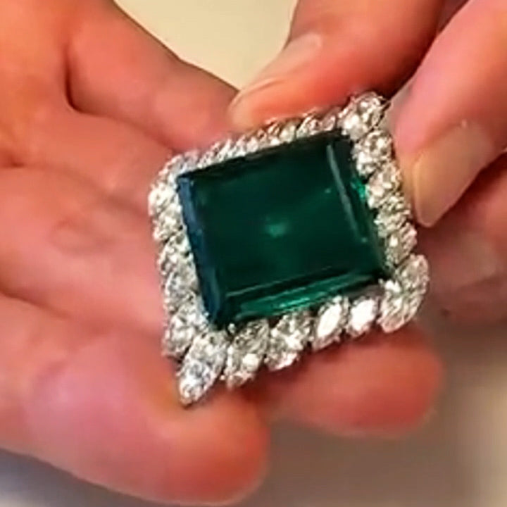 24.3Ctw Square Emerald and Sapphire Brooch-JEWELBUYS