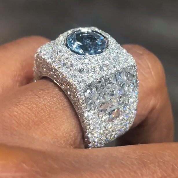 9 ctw Round Cut Light Blue Sapphire Ring -JEWELBUYS