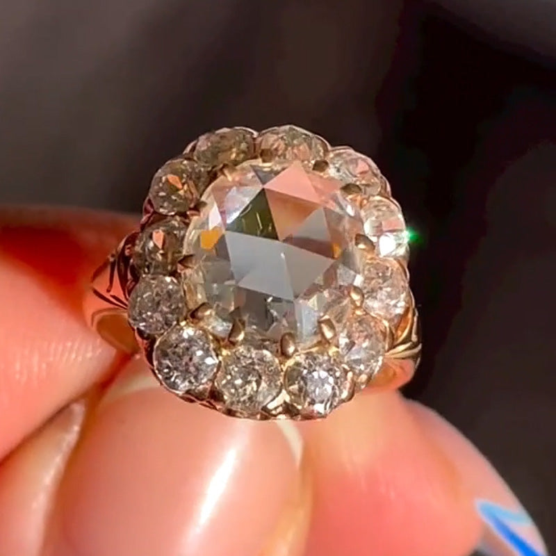 2.71ct Cushion Rose Cut Vintage Style Engagement Ring-JEWELBUYS