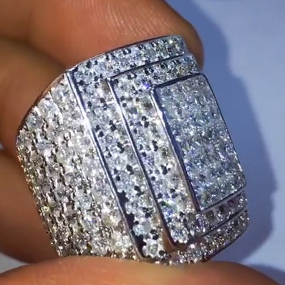 8.0ctw Princess Square and Round Cut White Sapphire Men's Ring-JEWELBUYS