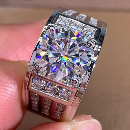 3.8ct Round Cut White Sapphire Wide Band Men's Ring-JEWELBUYS