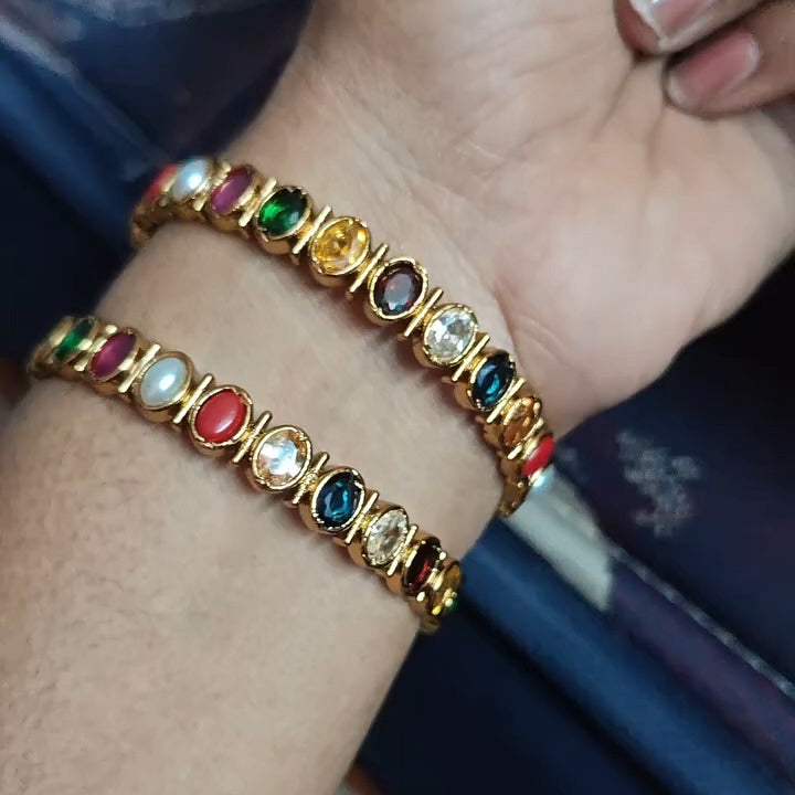Oval multi-colored gemstone gold bracelet-JEWELBUYS