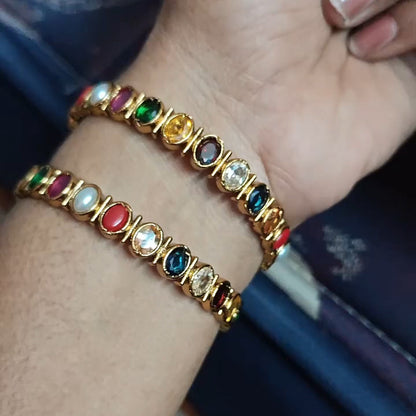 Oval multi-colored gemstone gold bracelet-JEWELBUYS
