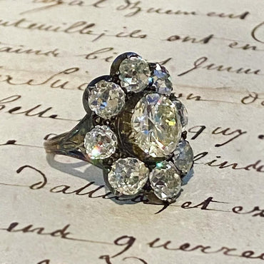 8.74ctw Spectacular Old Mine Cut Floral Pattern White Sapphire Ring-JEWELBUYS
