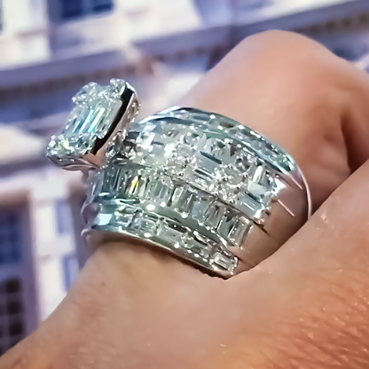 Unique 5 ctw Multi-Cut White Gemstone Patchwork Engagement Ring for Men and Women -JEWELBUYS
