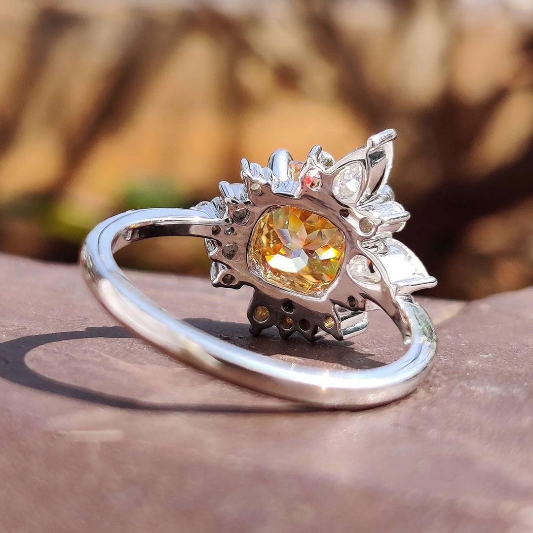 Vintage Style 1.9ct Orange Sapphire Cushion Cut Flower Engagement Ring-JEWELBUYS