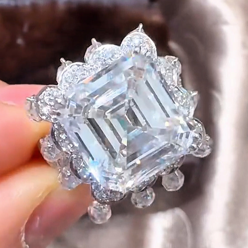 Incredible 5ct Emerald Cut with Oval Cut White Sapphire on the Sides Women's Engagement Ring in Silver-JEWELBUYS