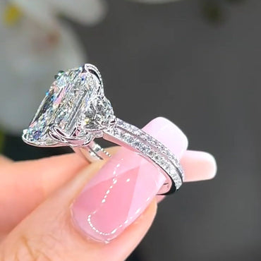 10ct Cushion Cut Engagement Ring with Heart Shaped Side Stones -JEWELBUYS