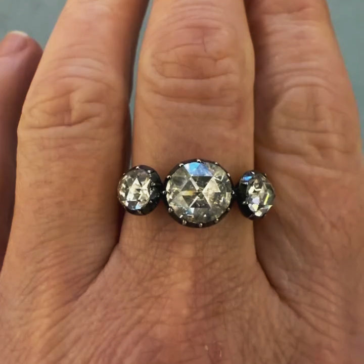 Rose-cut three-stone engagement ring-JEWELBUYS
