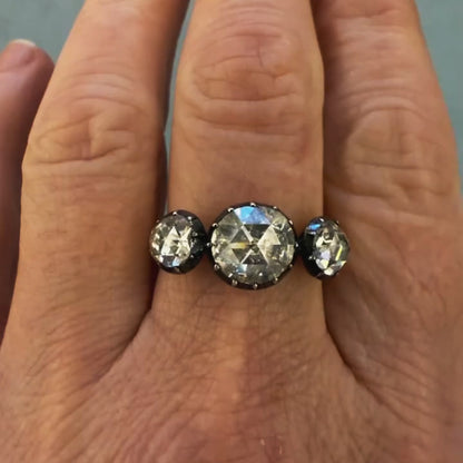 Rose-cut three-stone engagement ring-JEWELBUYS