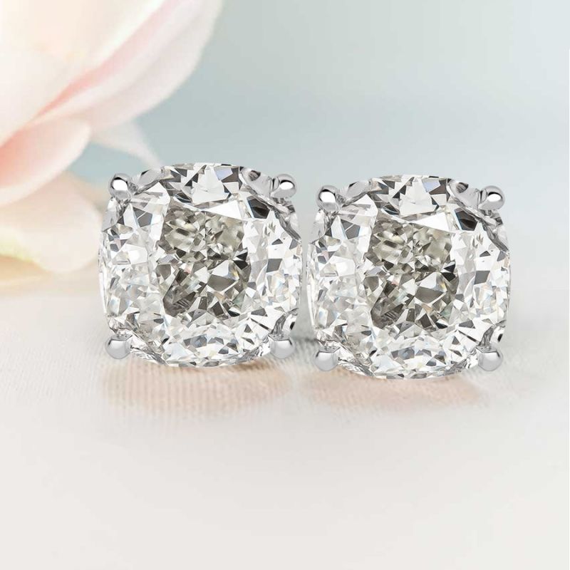 Classic 7.5ctw Cushion Cut White Sapphire Halo Stud Earrings-JEWELBUYS