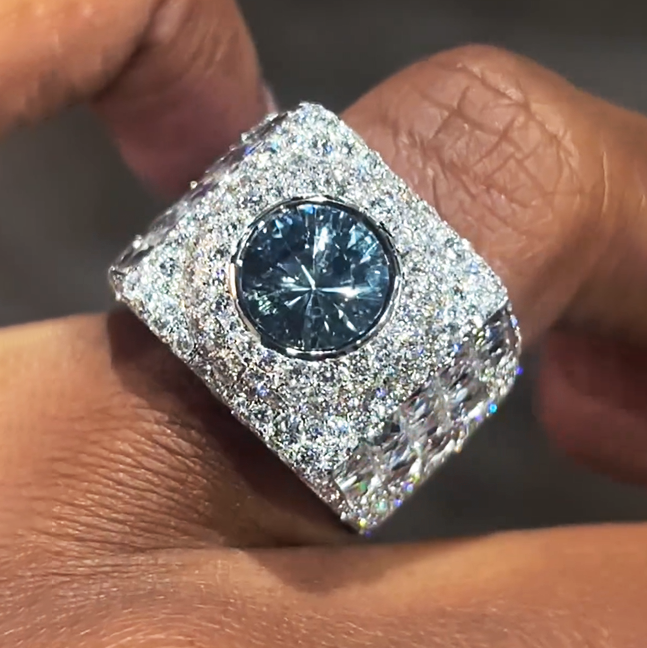 9 ctw Round Cut Light Blue Sapphire Ring -JEWELBUYS