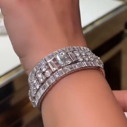 40ctw Round Baguette Cut White Sapphires Luxury Women's Bracelet-JEWELBUYS