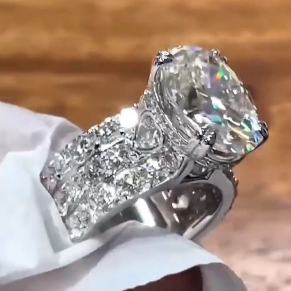 6.76ctw Oval Cut White Sapphire Unique Design Luxury Engagement Ring-JEWELBUYS