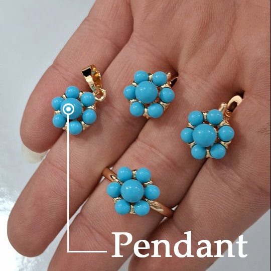 Elegant Turquoise Flower Ring, Earrings, and Pendant Set-JEWELBUYS