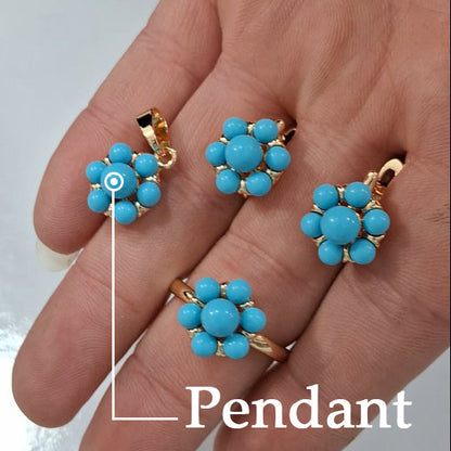 Elegant Turquoise Flower Ring, Earrings, and Pendant Set-JEWELBUYS