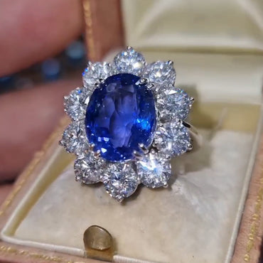7.0Ctw Oval Ceylon Sapphire Engagement Ring-JEWELBUYS