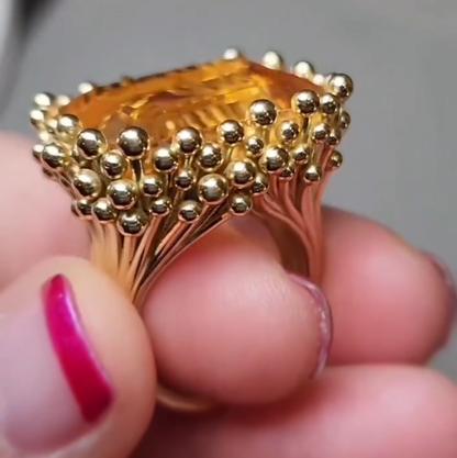 Unique 12 ctw Emerald Cut Yellow Gemstone Cocktail Ring -JEWELBUYS