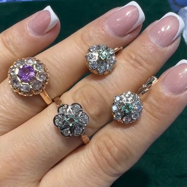 Classic Soviet-era antique sapphire engagement ring and earrings -JEWELBUYS