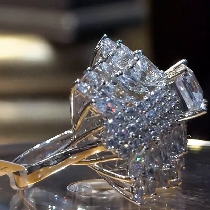 4.5Ctw Ascher-cut layered gemstone cluster ring-JEWELBUYS