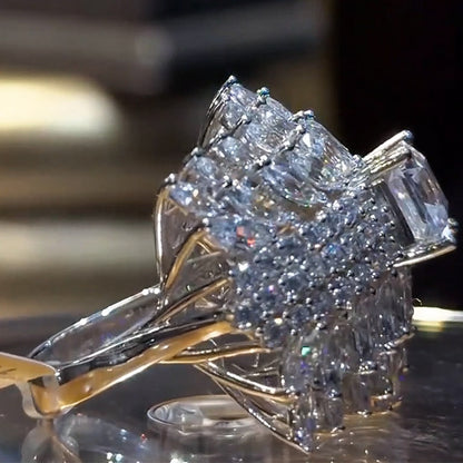 4.5Ctw Ascher-cut layered gemstone cluster ring-JEWELBUYS