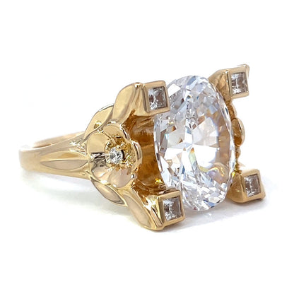 9.0ct Oval Cut Ladies Flower White Sapphire  Ring -JEWELBUYS