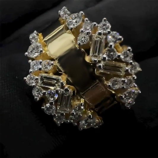 1.0ctw Baguette and Round Cut Radiant Gold Ring-JEWELBUYS