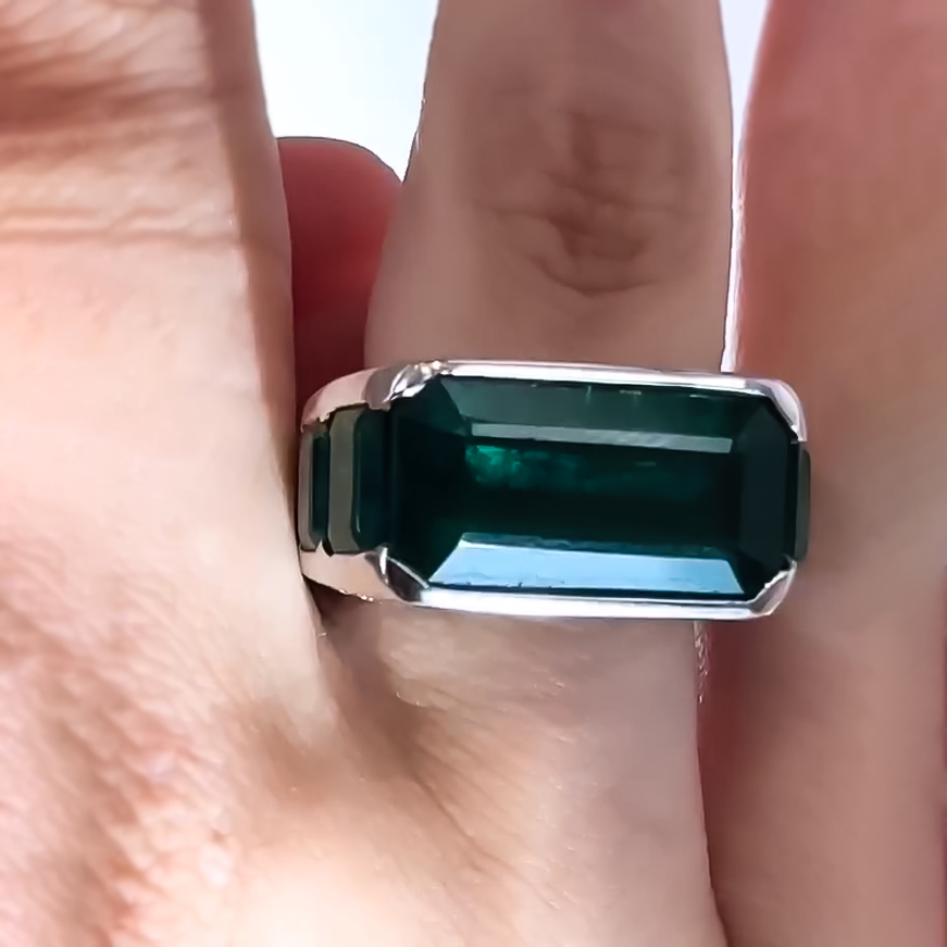 Fashion 20 ctw Emerald Cut Emerald Full Set Ring for Men and Women -JEWELBUYS