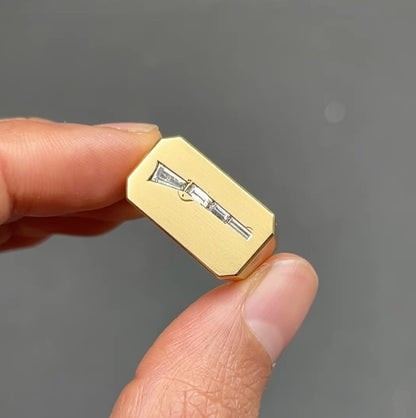 Vintage rectangular-cut sapphire signet ring-JEWELBUYS