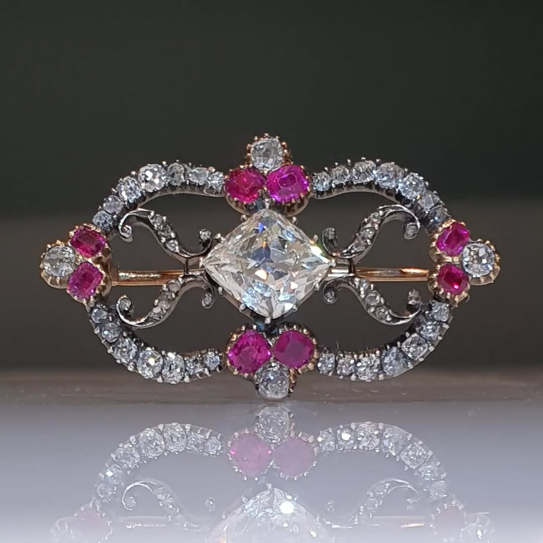 6.0ctw Cushion Cut Sapphire Ruby Vintage Brooch-JEWELBUYS