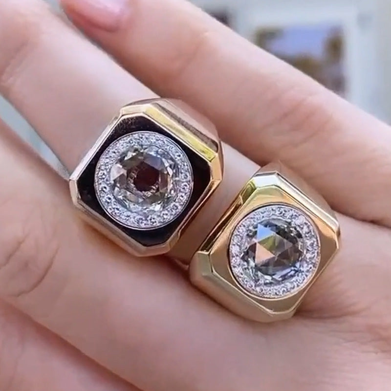 6.34ctw Rose Cut White Sapphires Bold Rose Gold and Gold Ring-JEWELBUYS