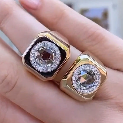 6.34ctw Rose Cut White Sapphires Bold Rose Gold and Gold Ring-JEWELBUYS