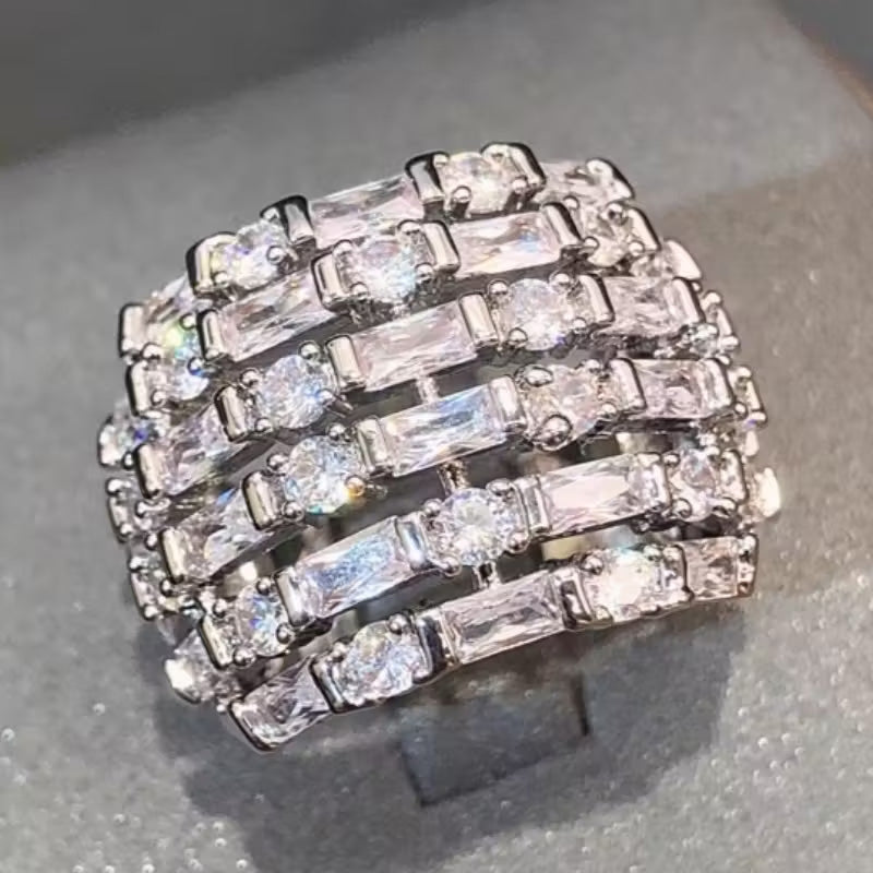 8ctw Sparkling Baguette and Round White Sapphire Layered Ring - JEWELBUYS