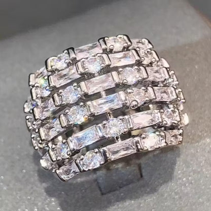8ctw Sparkling Baguette and Round White Sapphire Layered Ring - JEWELBUYS
