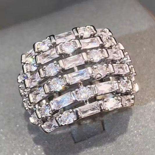 8ctw Sparkling Baguette and Round White Sapphire Layered Ring - JEWELBUYS