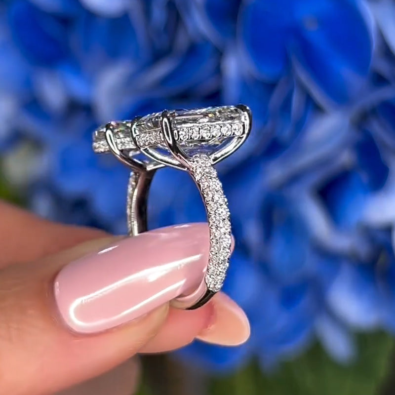 8ctw Pear & Emerald Cut White Sapphire Two Stones Engagement Ring-JEWELBUYS