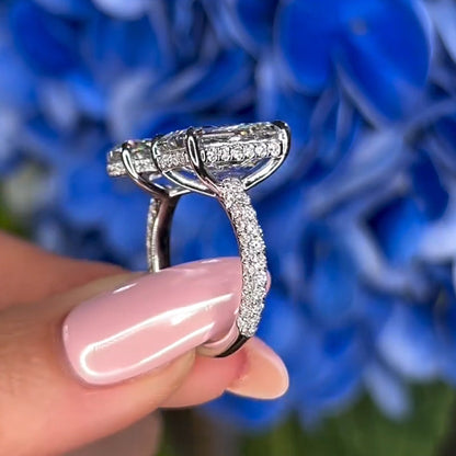 8ctw Pear & Emerald Cut White Sapphire Two Stones Engagement Ring-JEWELBUYS