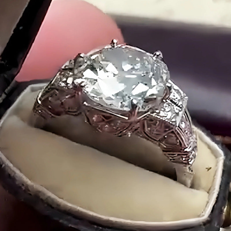 4.66Ctw cushion-cut vintage openwork sapphire engagement ring-JEWELBUYS